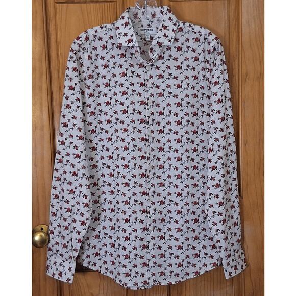 EXPRESS Shirt Men's Small 14 - 14 1/2 Cream Red Floral Office Professional Party - Picture 1 of 6